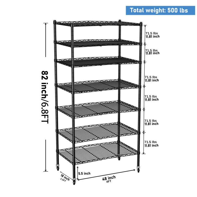 Latrease 48 W Metal Height Adjustable Shelving Unit with Wheels